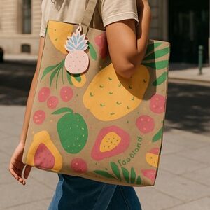 Foodland Eco Bag Pineapple Pattern Reusable Washable Paper Hawaii NWT